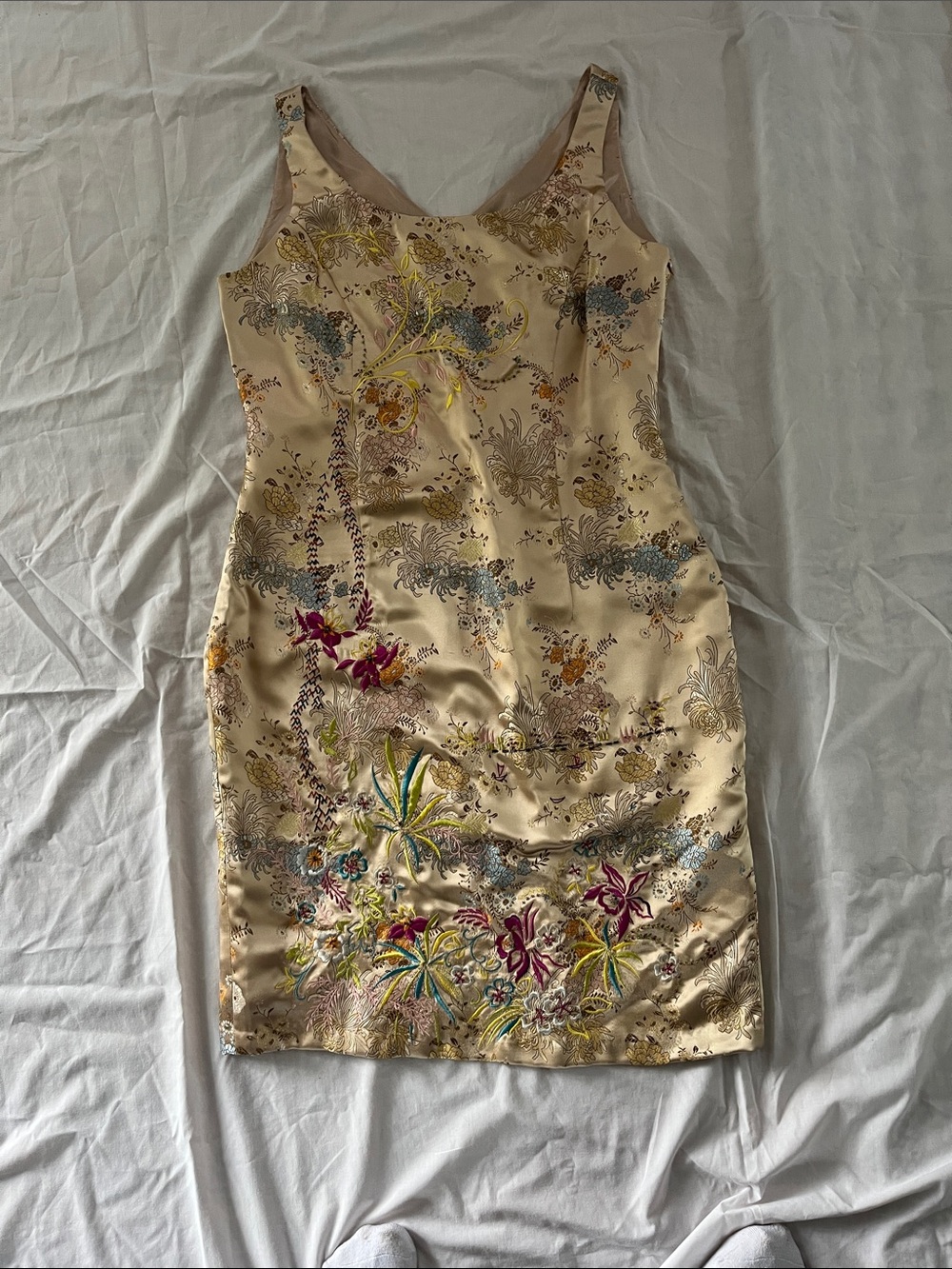 Vintage dress, Spiegel Champagne Floral-Embroidered Mini Dress, 90s, size 12